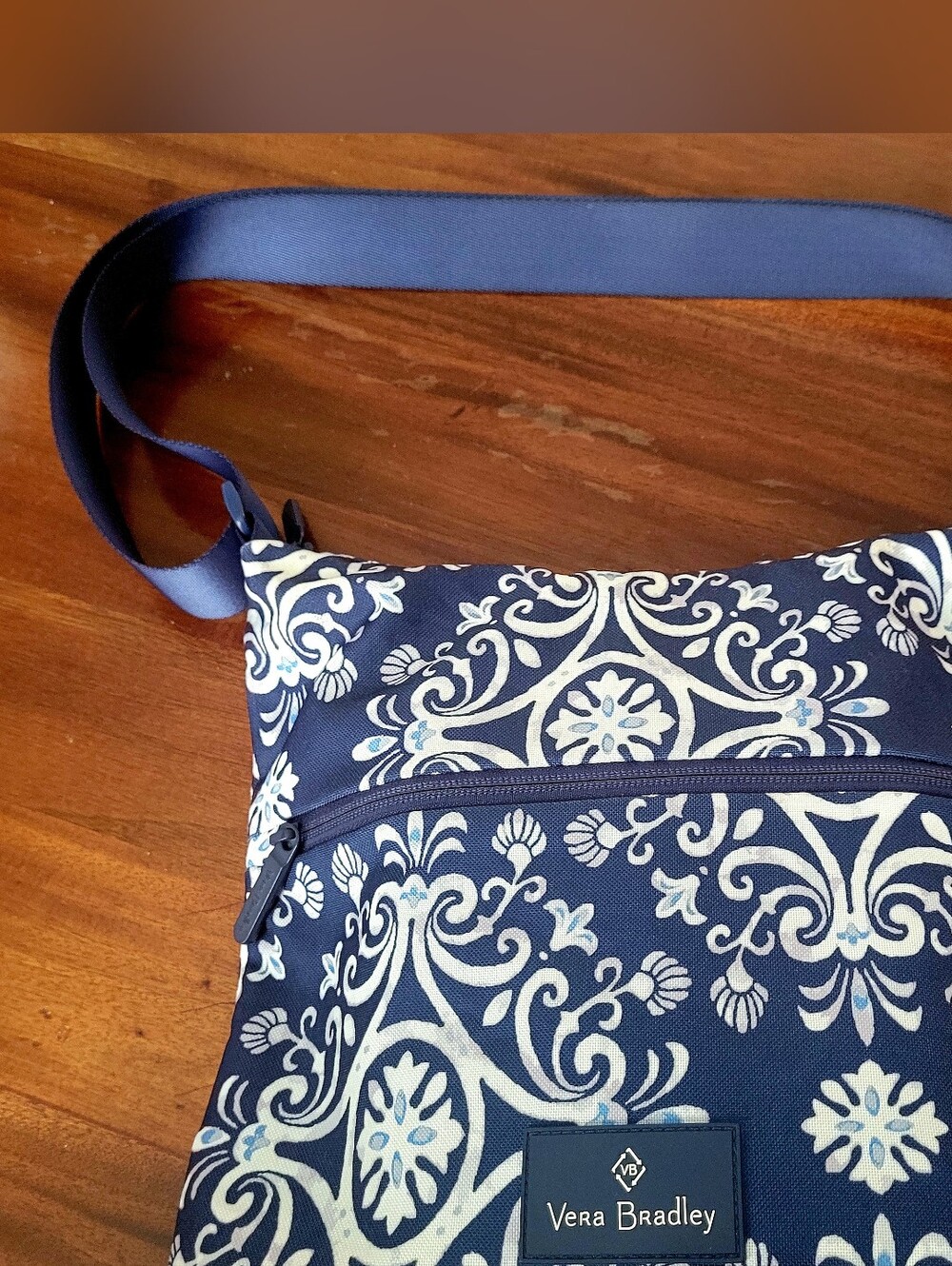 Vera Bradley Navy Water Repellant Scroll-Print Crossbody Bag